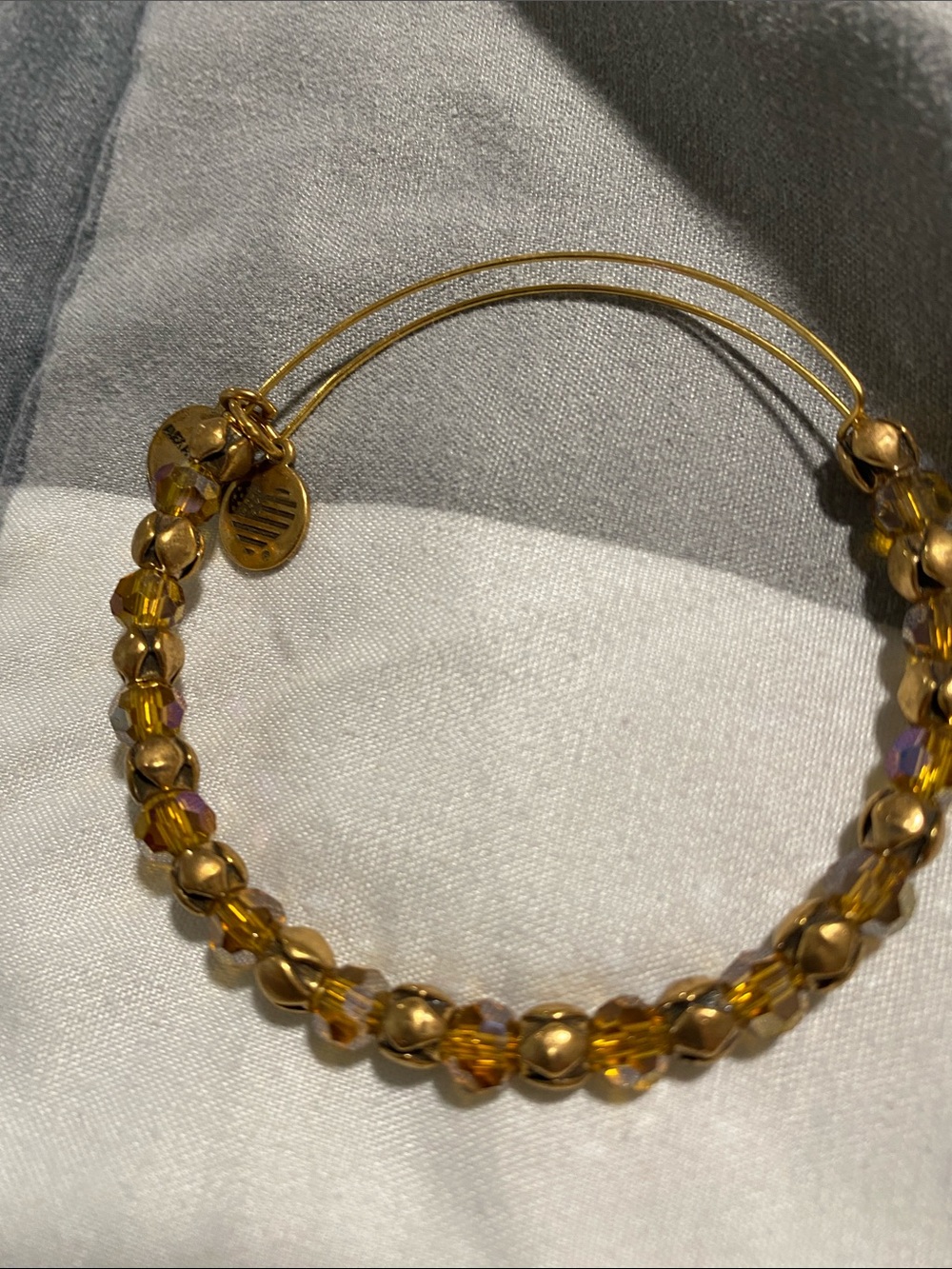 Alex and Ani Gold and Amber Beaded Bracelet